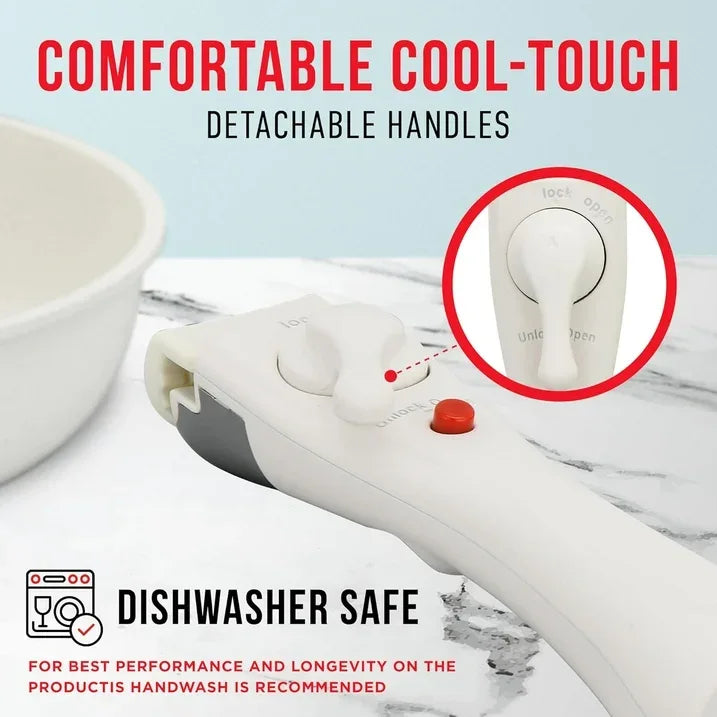 Wholesale Price with free shipping across the USA for Bakken 15-Piece Non-Stick Cookware Set with Detachable Handles – Granite Stackable Pots and Pans Set, Dishwasher Safe, Oven-Safe, and Compatible Kitchen Essential for All Stoves – Cream - Manji Distributors