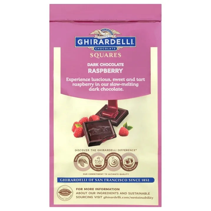 Wholesale Price with free shipping across the USA for GHIRARDELLI Dark Chocolate Candy SQUARES with Raspberry Filling, 5.32 oz Bag - Manji Distributors
