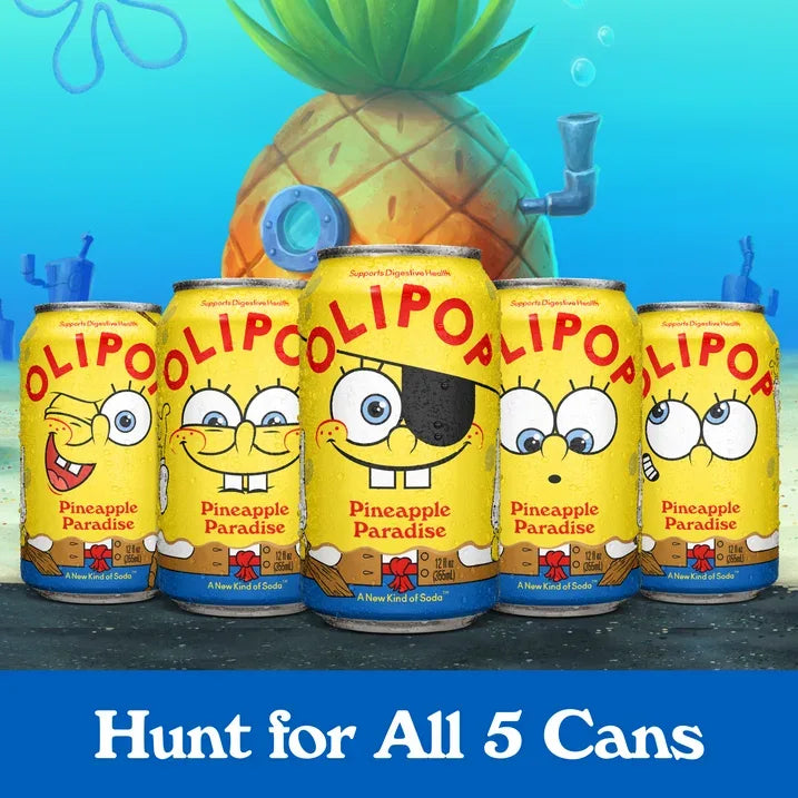 Wholesale Price with free shipping across the USA for OLIPOP Prebiotic Soda, SpongeBob Pineapple Paradise, 12 fl oz, 4 pack, Pantry Pack - Manji Distributors