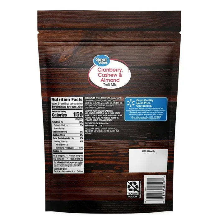 Wholesale Price with free shipping across the USA for Great Value Cranberry Cashew & Almond Trail Mix, 24 oz - Manji Distributors