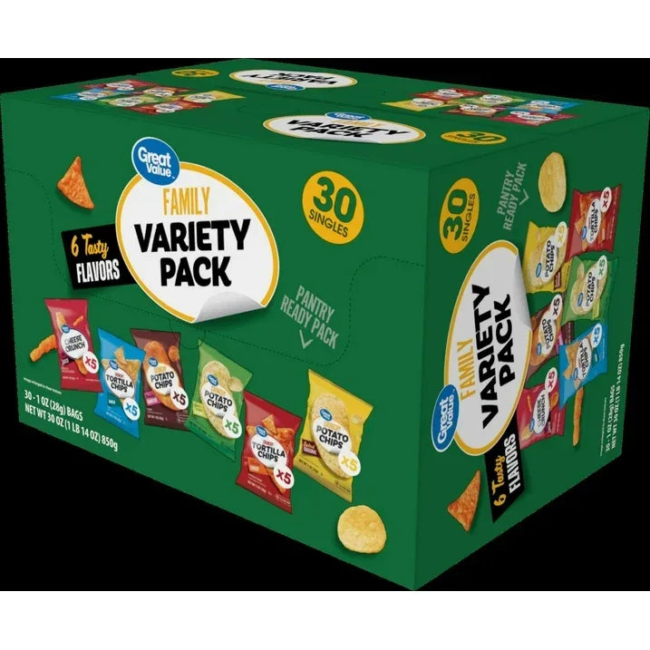 Wholesale Price with free shipping across the USA for Great Value Family Variety Chips Pack, 30 Count, 1 oz - Manji Distributors