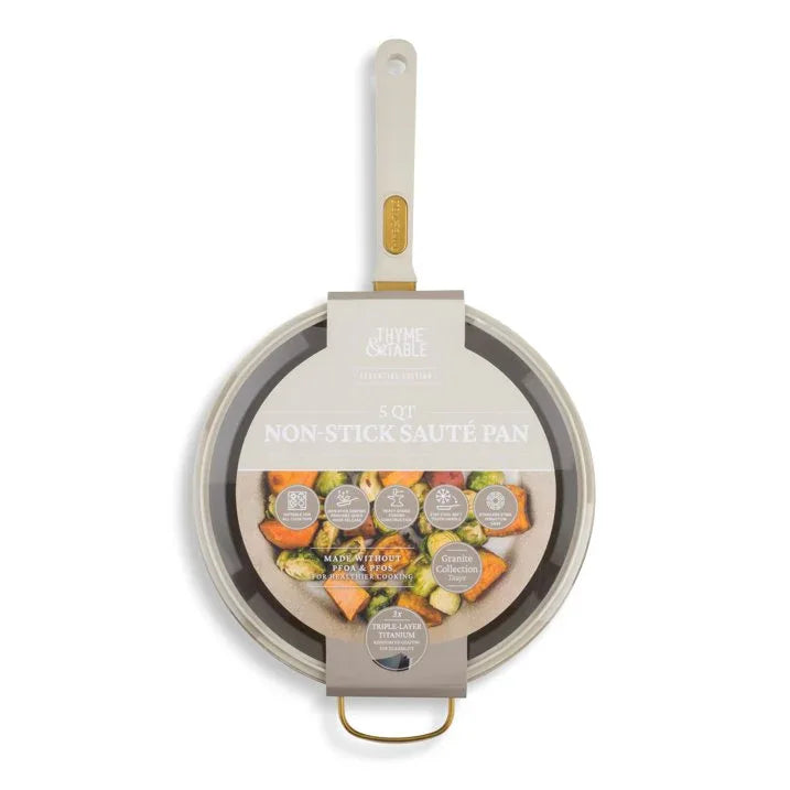 Wholesale Price with free shipping across the USA for Thyme & Table 5-Quart Non-Stick Aluminum Sauté Pan - Taupe & Gold, Granite Collection - Manji Distributors