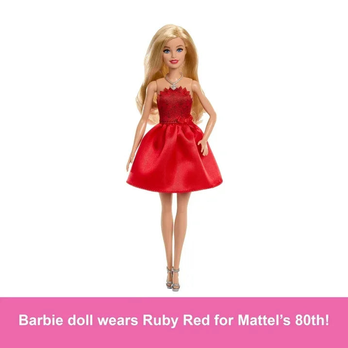 Wholesale Price with free shipping across the USA for Barbie Mattel 80th Anniversary Ruby-Red Celebration Fashion Doll Wearing Red Dress with Accessories - Manji Distributors