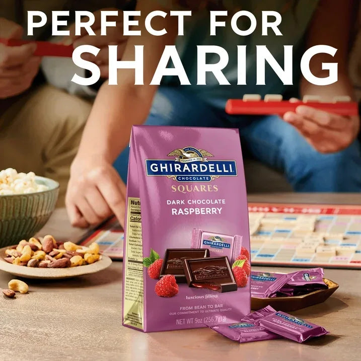 Wholesale Price with free shipping across the USA for GHIRARDELLI Dark Chocolate Candy SQUARES with Raspberry Filling, 5.32 oz Bag - Manji Distributors