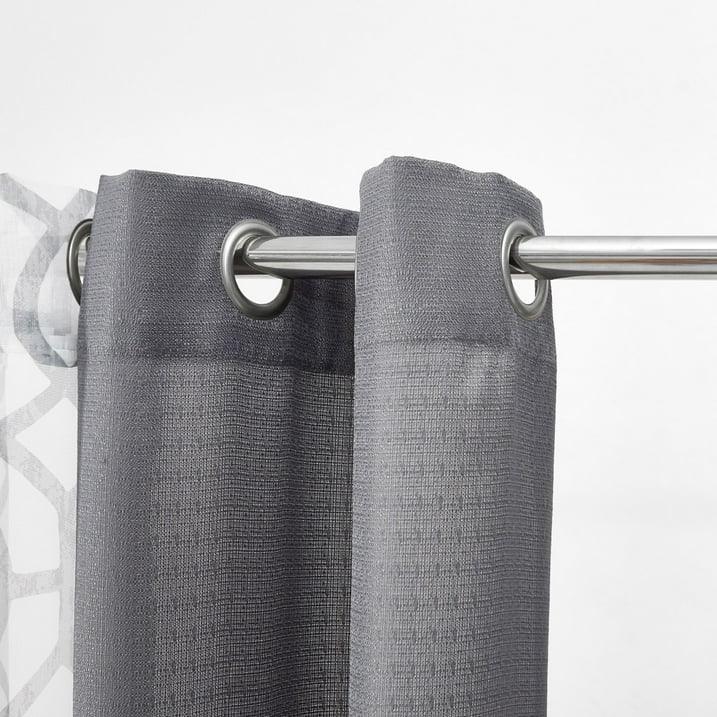 Wholesale Price with free shipping across the USA for (2 pack) Mainstays Kingswood Solid and Printed Sheer Grommet Curtain Panel Set, 4 Piece, Gray Flannel, 27.5