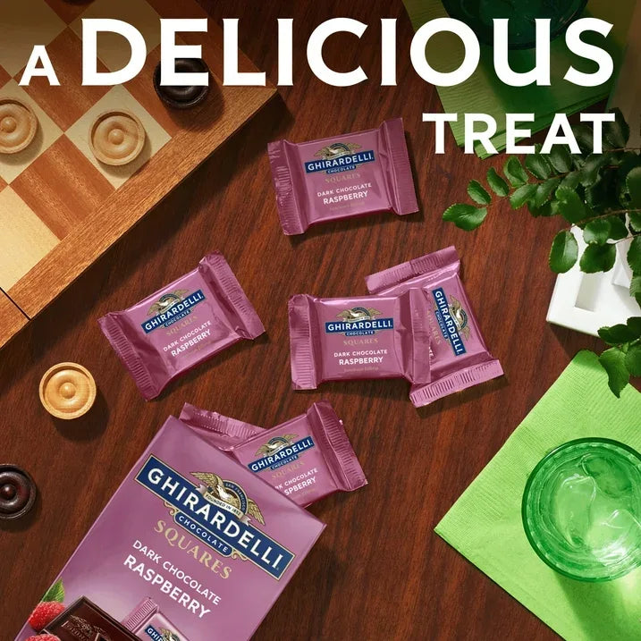 Wholesale Price with free shipping across the USA for GHIRARDELLI Dark Chocolate Candy SQUARES with Raspberry Filling, 5.32 oz Bag - Manji Distributors