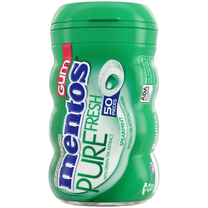 Wholesale Price with free shipping across the USA for Mentos Gum Sugar-Free Spearmint Chewing Gum, 50 Regular Size Pieces, Bottle - Manji Distributors