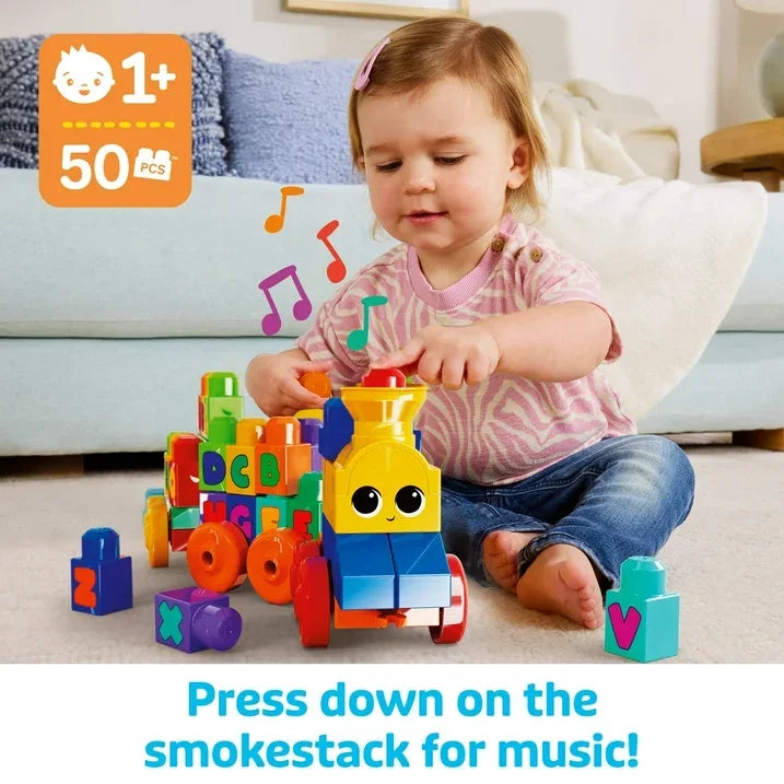 Wholesale Price with free shipping across the USA for MEGA BLOKS Toy Blocks ABC Musical Train with Sounds and Music (50 Pieces) for Toddler - Manji Distributors