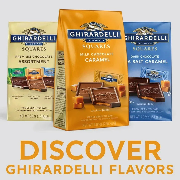 Wholesale Price with free shipping across the USA for GHIRARDELLI Milk Chocolate Candy SQUARES with Caramel Filling, 9.04 oz Bag - Manji Distributors