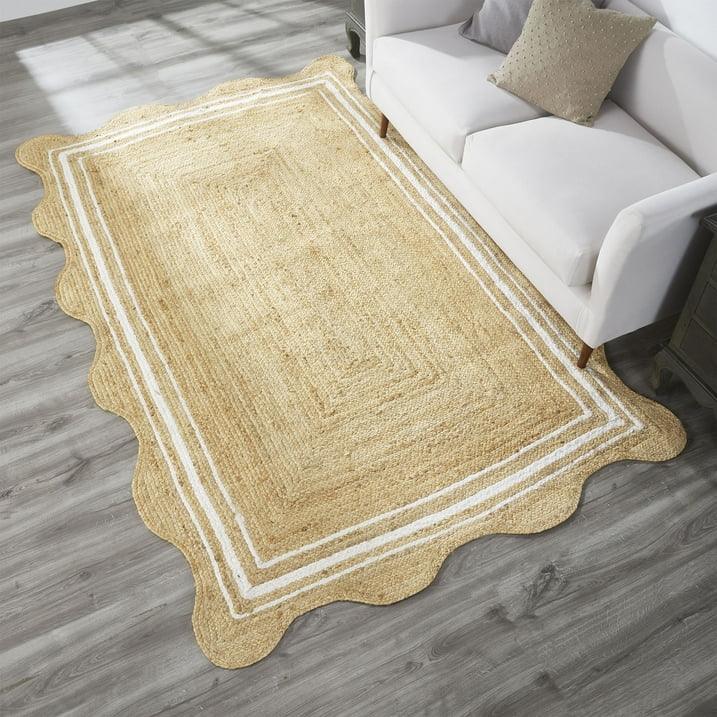 Wholesale Price with free shipping across the USA for My Texas House Natural/White Scallop Jute with Border Area Rug, 5' x 8' - Manji Distributors
