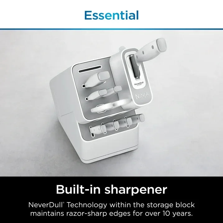 Wholesale Price with free shipping across the USA for Ninja Foodi NeverDull 10-Piece Stainless Steel Essential Knife System with Sharpener, K12010WH White - Manji Distributors