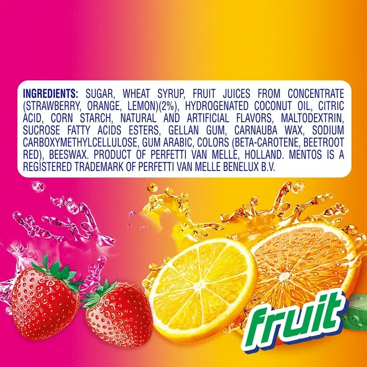 Wholesale Price with free shipping across the USA for Mentos Chewy Breath Mints Candy Roll, Fruit, Nut Free, Regular Size, 1.32 oz, 6 Count - Manji Distributors