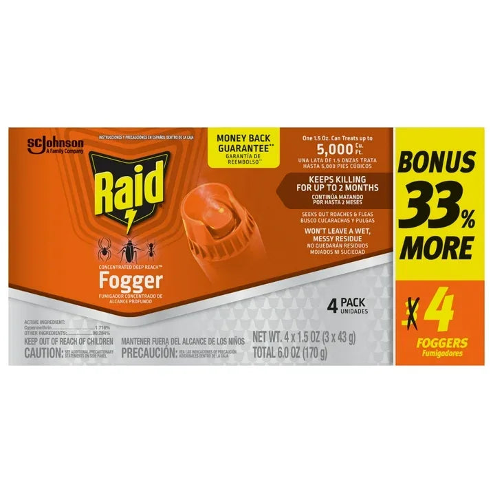 Wholesale Price with free shipping across the USA for Raid Concentrated Deep Reach Pest Insect Killer & Roach Fogger, 1.5 fl oz, 4 Count - Manji Distributors