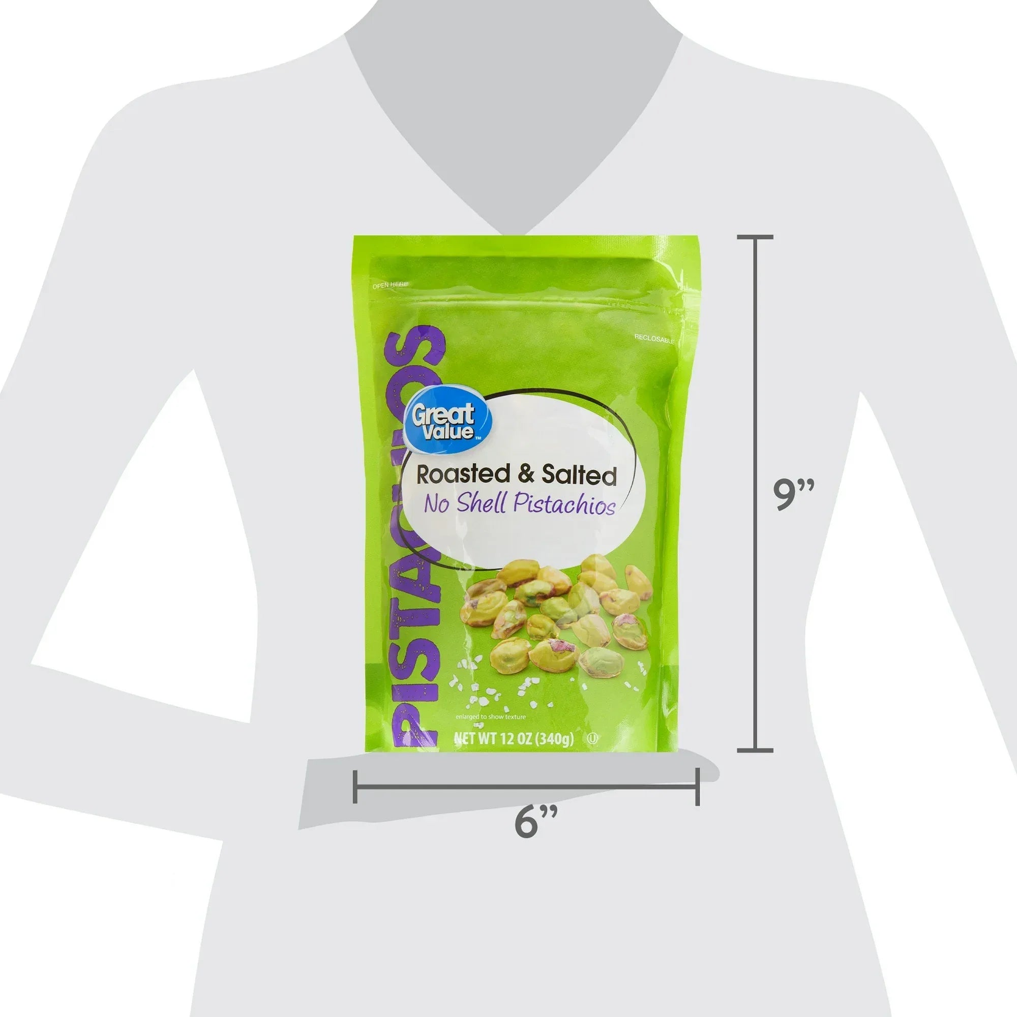 Wholesale Price with free shipping across the USA for Great Value Roasted & Salted, No Shell Pistachios, 12 oz Resealable Bag - Manji Distributors