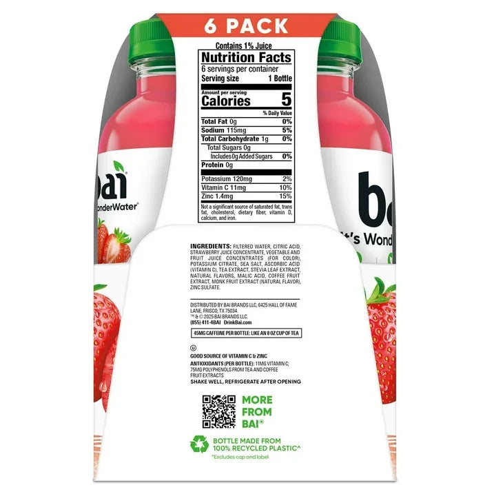 Wholesale Price with free shipping across the USA for Bai Simbu Strawberry Antioxidant Infused Water Beverage, 14 fl oz, 6 Pack Bottles - Manji Distributors