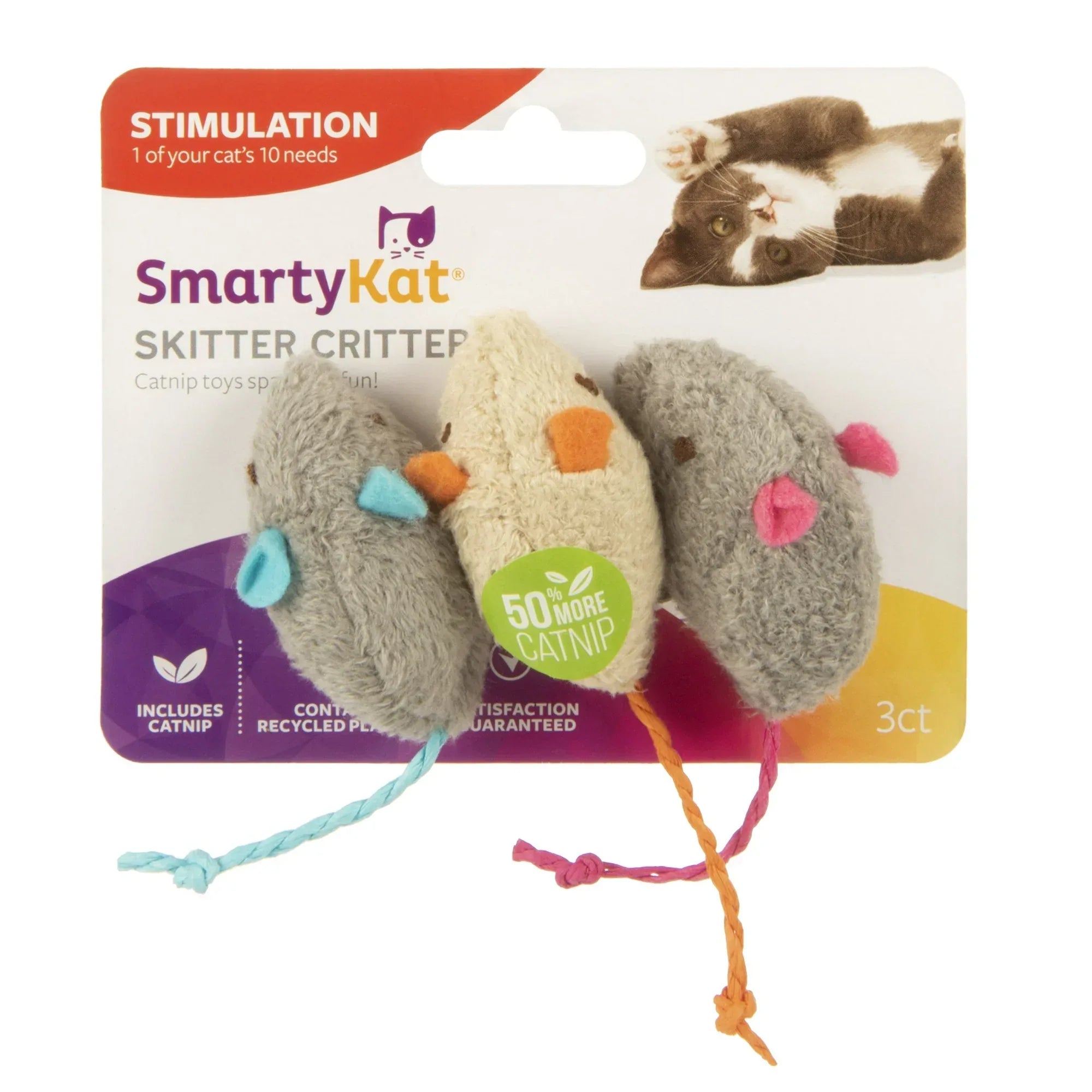 Wholesale Price with free shipping across the USA for SmartyKat Skitter Critters Mice Catnip Cat Toys, 3 Count - Manji Distributors