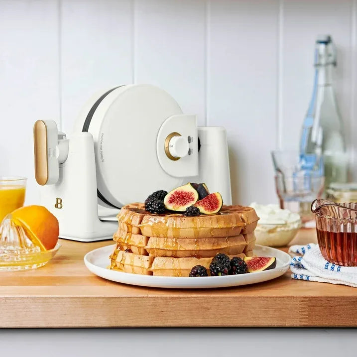 Wholesale Price with free shipping across the USA for Beautiful Rotating Belgian Waffle Maker, White Icing by Drew Barrymore - Manji Distributors
