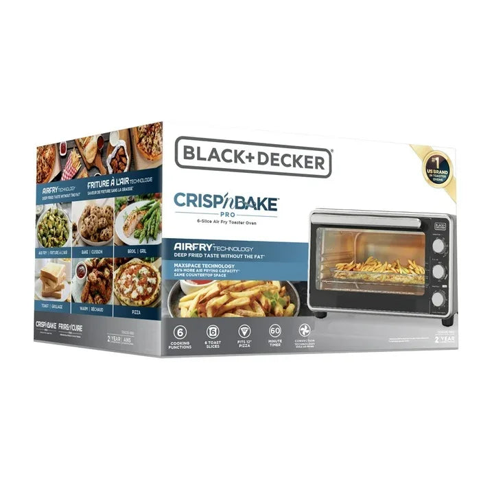 Wholesale Price with free shipping across the USA for Black + Decker Crisp 'N Bake PRO 6-Slice Air Fryer Toaster Oven with Basket, Pan, Rack & Tray, Stainless Steel - Manji Distributors