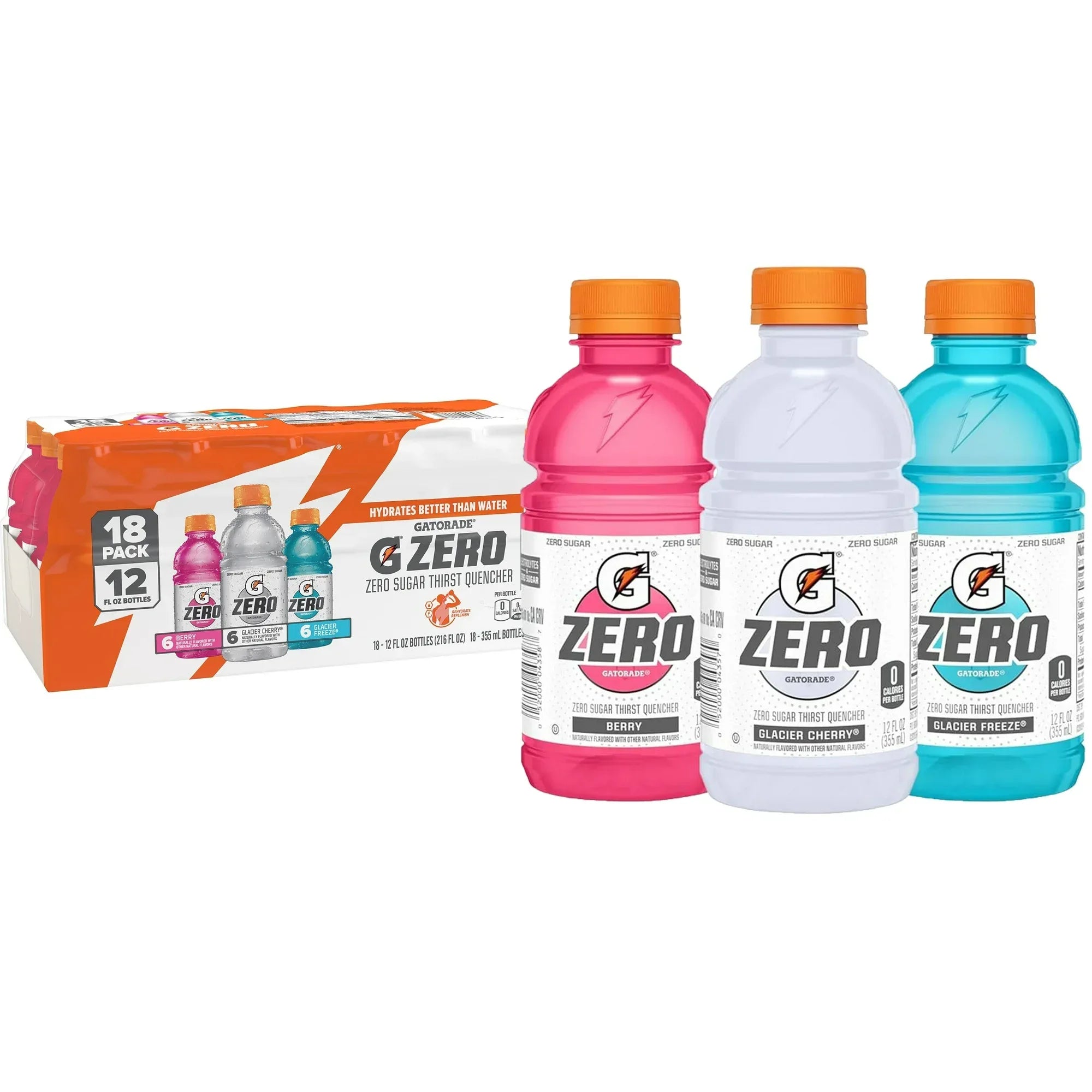 Wholesale Price with free shipping across the USA for Gatorade Zero Sports Drinks, Berry/Glacier Cherry/Glacier Freeze Variety Pack, 12 fl oz, 18 Count - Manji Distributors
