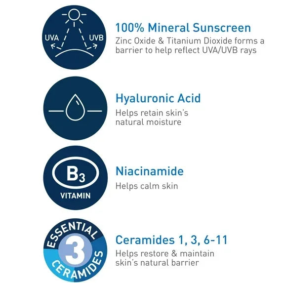 Wholesale Price with free shipping across the USA for CeraVe Hydrating Mineral Sunscreen SPF 30 Face Lotion for Sensitive Skin, Kids & Adults 2.5 oz - Manji Distributors