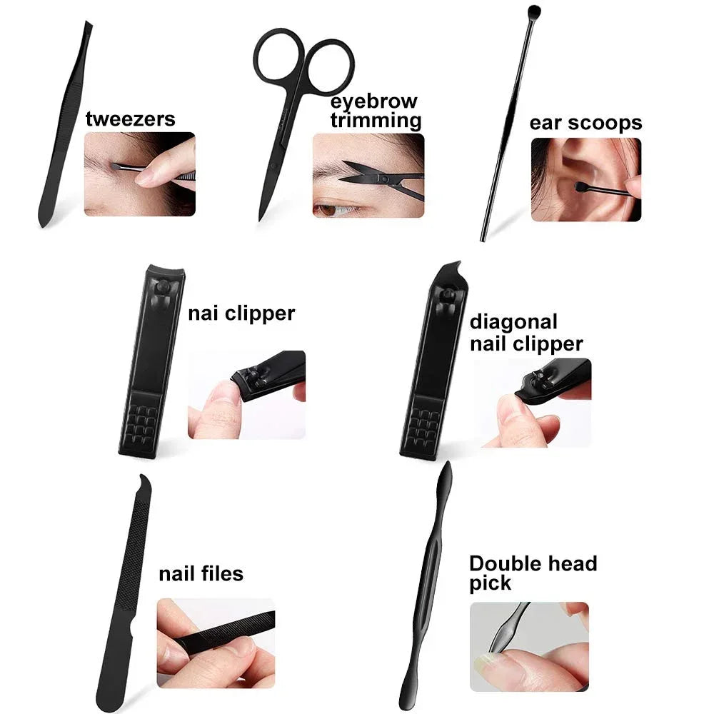 Wholesale Price with free shipping across the USA for Wewdigi Women Man Professional Nail, Pedicure Kit, Gift Manicure Grooming Set with Black Leather Case, 7 Pieces - Manji Distributors