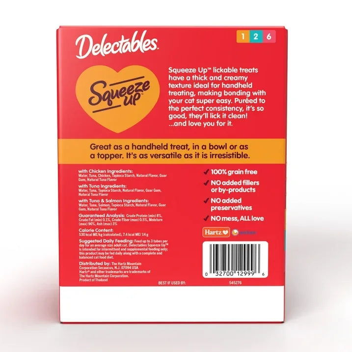 Wholesale Price with free shipping across the USA for Hartz Delectables Squeeze up Lickable Wet Cat Treat Flavor Variety Pack, 0.5oz Tube (54 Count) - Manji Distributors