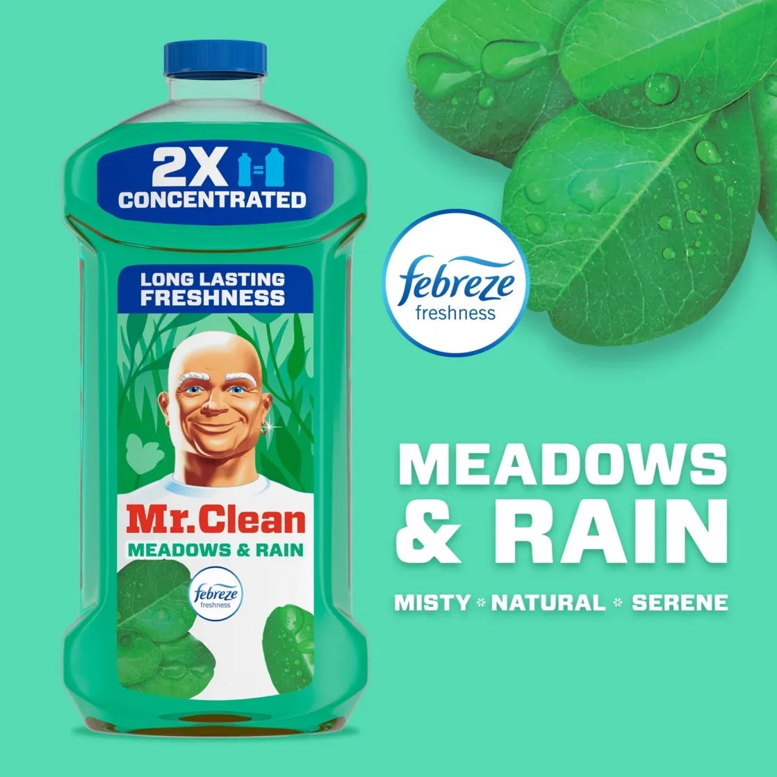 Wholesale Price with free shipping across the USA for Mr. Clean 2X Concentrated Multi Surface, All Purpose Cleaner, Febreze Meadows & Rain Scent, 41 fl oz - Manji Distributors
