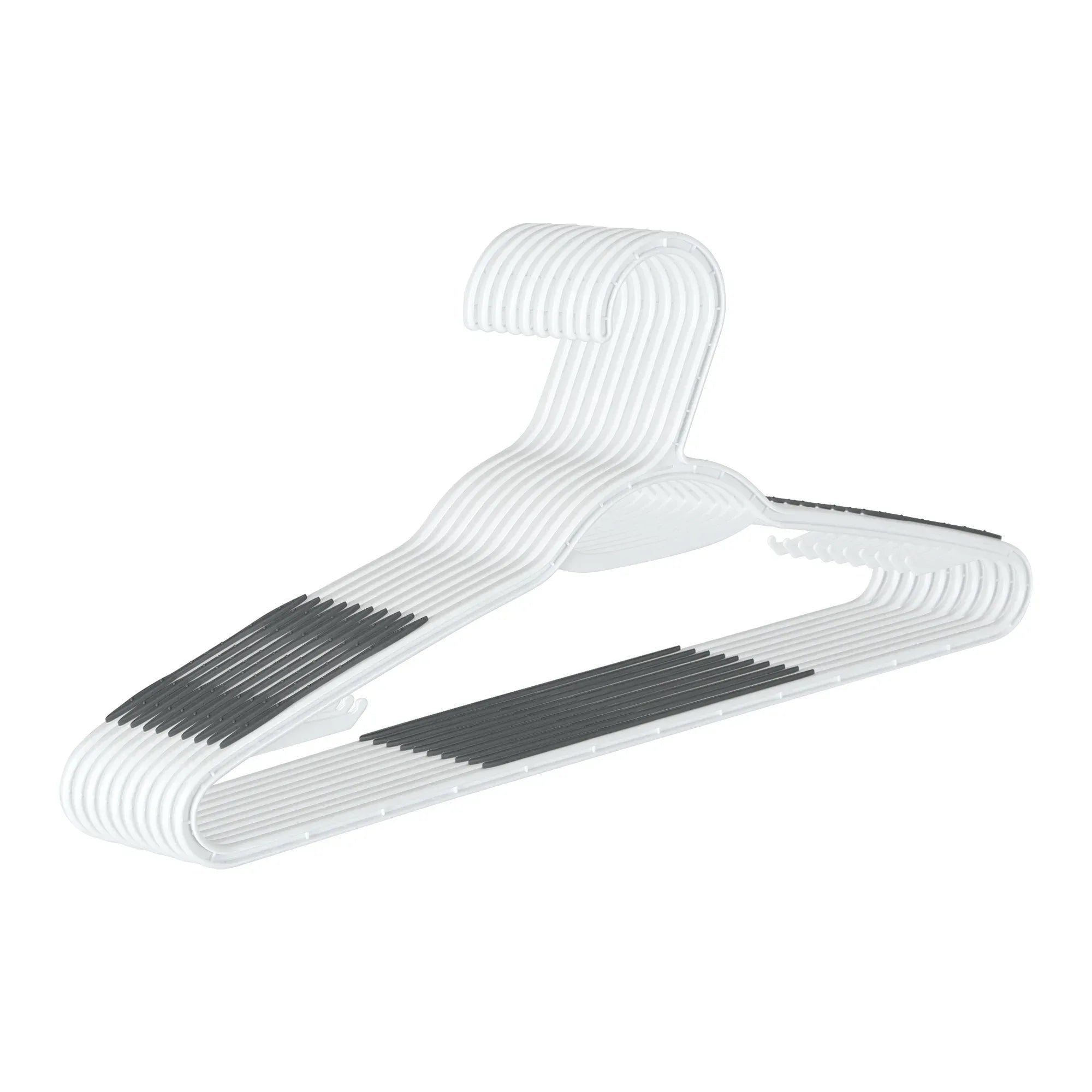Wholesale Price with free shipping across the USA for Mainstays Non-Slip Clothing Hangers, 30 Pack, White, Durable Plastic, TPE Strips - Manji Distributors